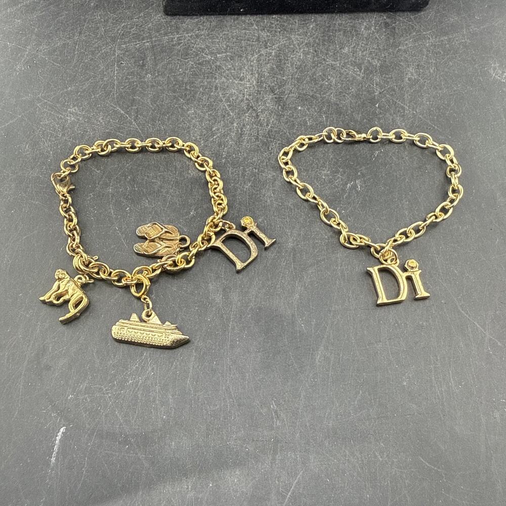 Vintage Gold Tone Travel Souvenir Charm Bracelets Cruise Ship Di Lot of 2
